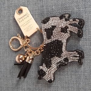 Cow Rhinestone Keychain Purse Charm Backpack Clip Holstein Farmer Country Girl
